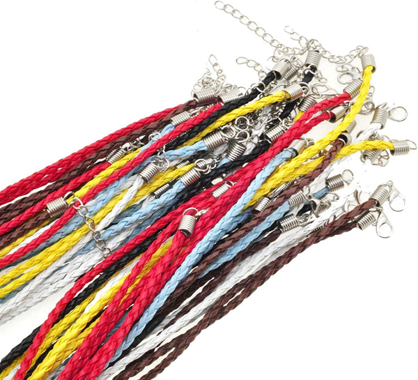 Mandala Crafts Braided Leather Necklace Cord with Clasp Bulk 60 PCs - –  MudraCrafts